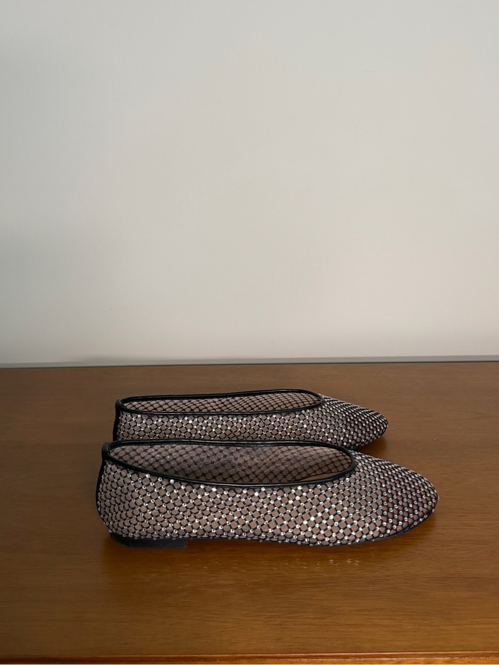 Sparkling Black Mesh Flat Ballet Shoes